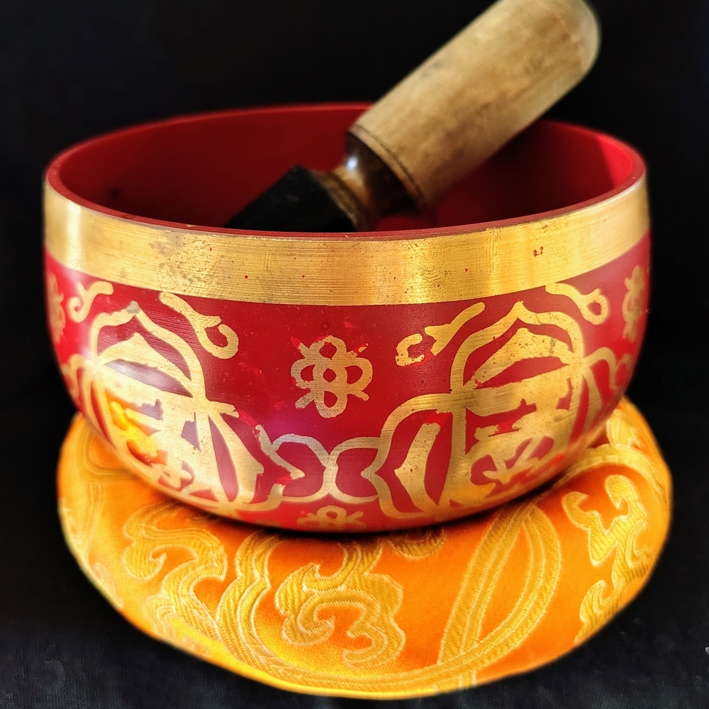 Red and Gold Singing Bowl with Mallet